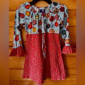 Flap Happy Wee Winter Woolies Blue and Red Fruit Dress